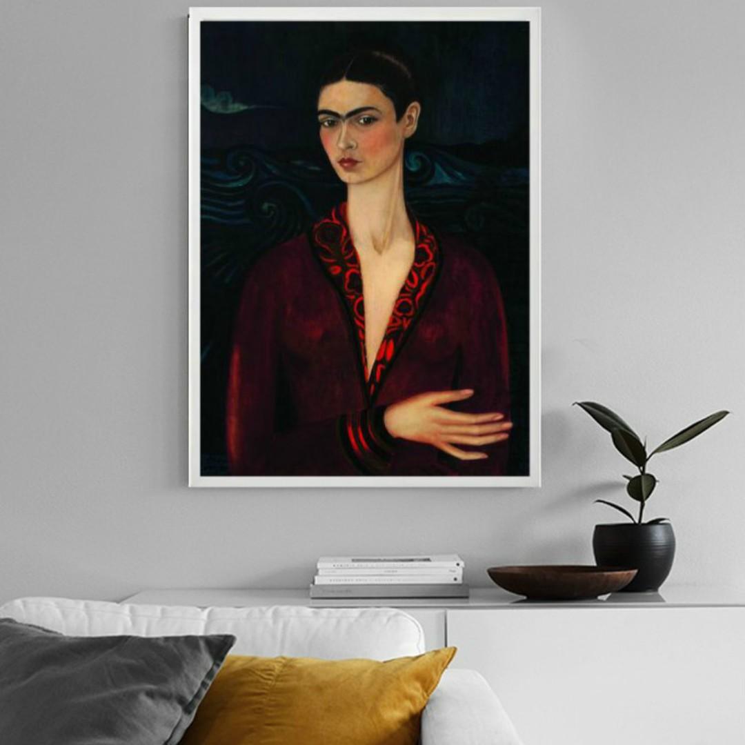 Framed Self Portrait in a Velvet Dress, by Frida Kahlo, Hobbies & Toys, Art  & Prints on Carousell