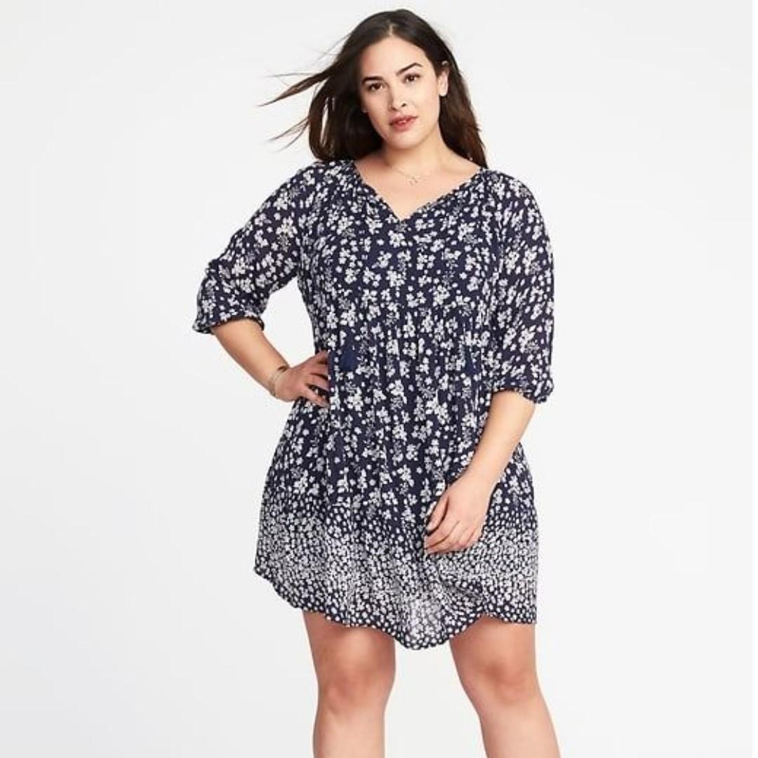 Old Navy Women S Navy Boho Plus Size Tie Neck Swing Dress Women S Fashion Clothes Dresses Skirts On Carousell