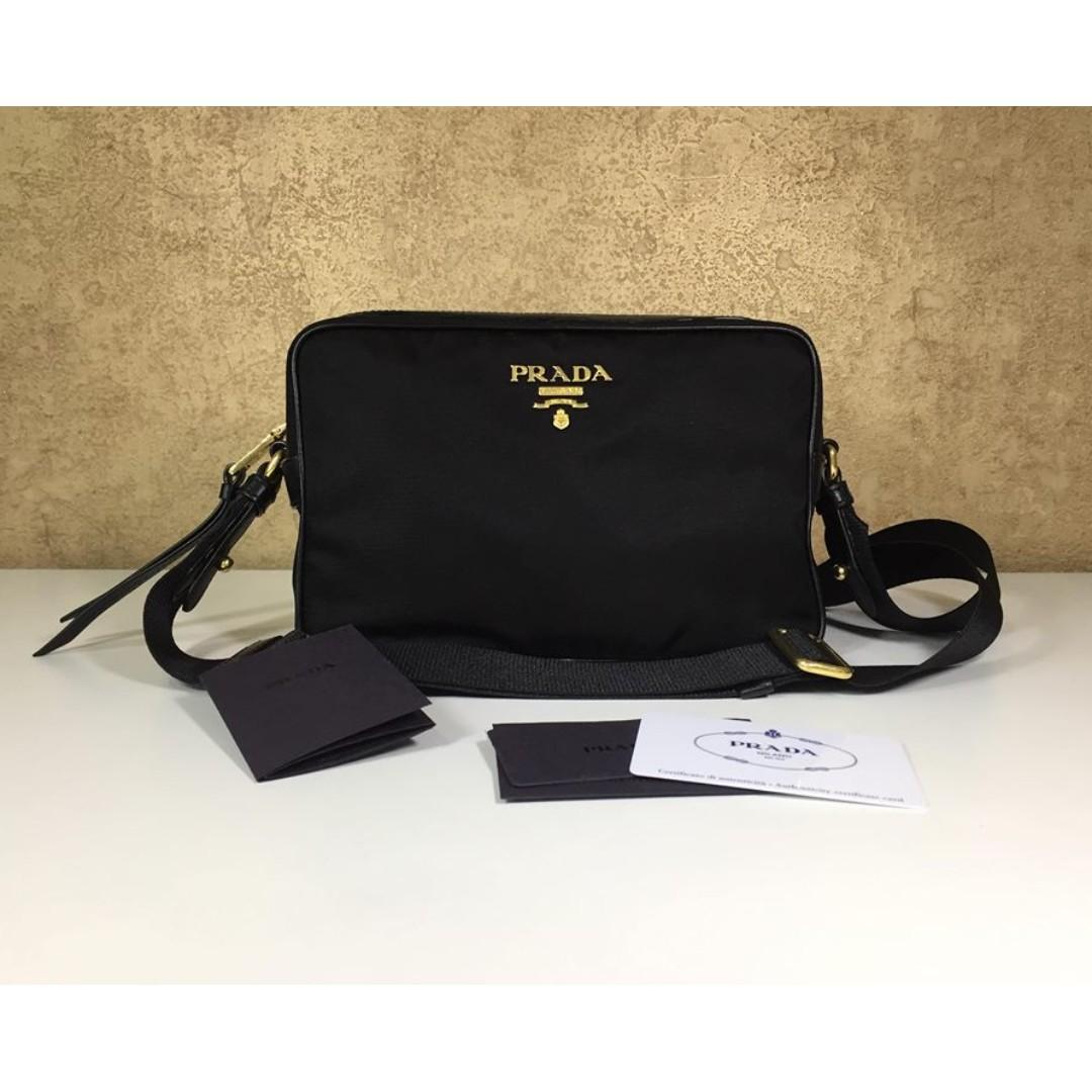 Prada Womens Tessuto Nylon Black Camera Bag Crossbody 1BH089 