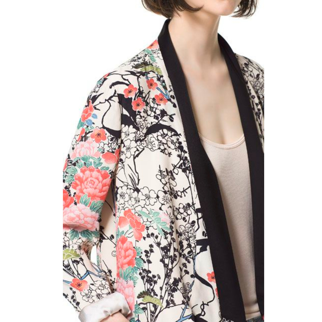 Zara Oriental Print Tuxedo Kimono 