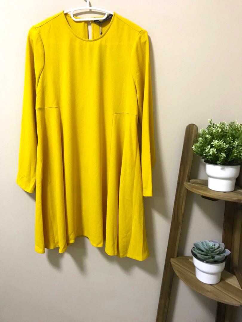 zara yellow long sleeve dress