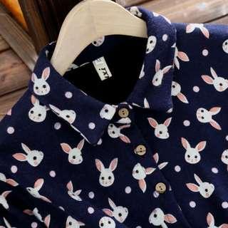 WINTER 🐇 Cute Japanese rabbit pattern winter dress long sleeves XXL marine blue comfortable outerwear