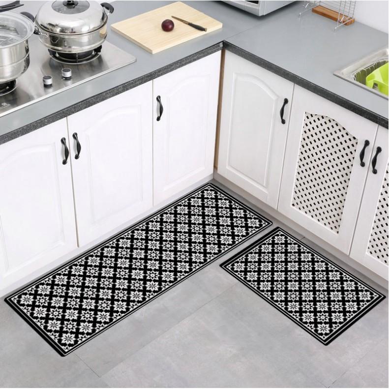 2pcs Set Black Kitchen Mat Absorption Anti Slip Geometric Pattern Carpets Rugs Furniture Others On Carousell