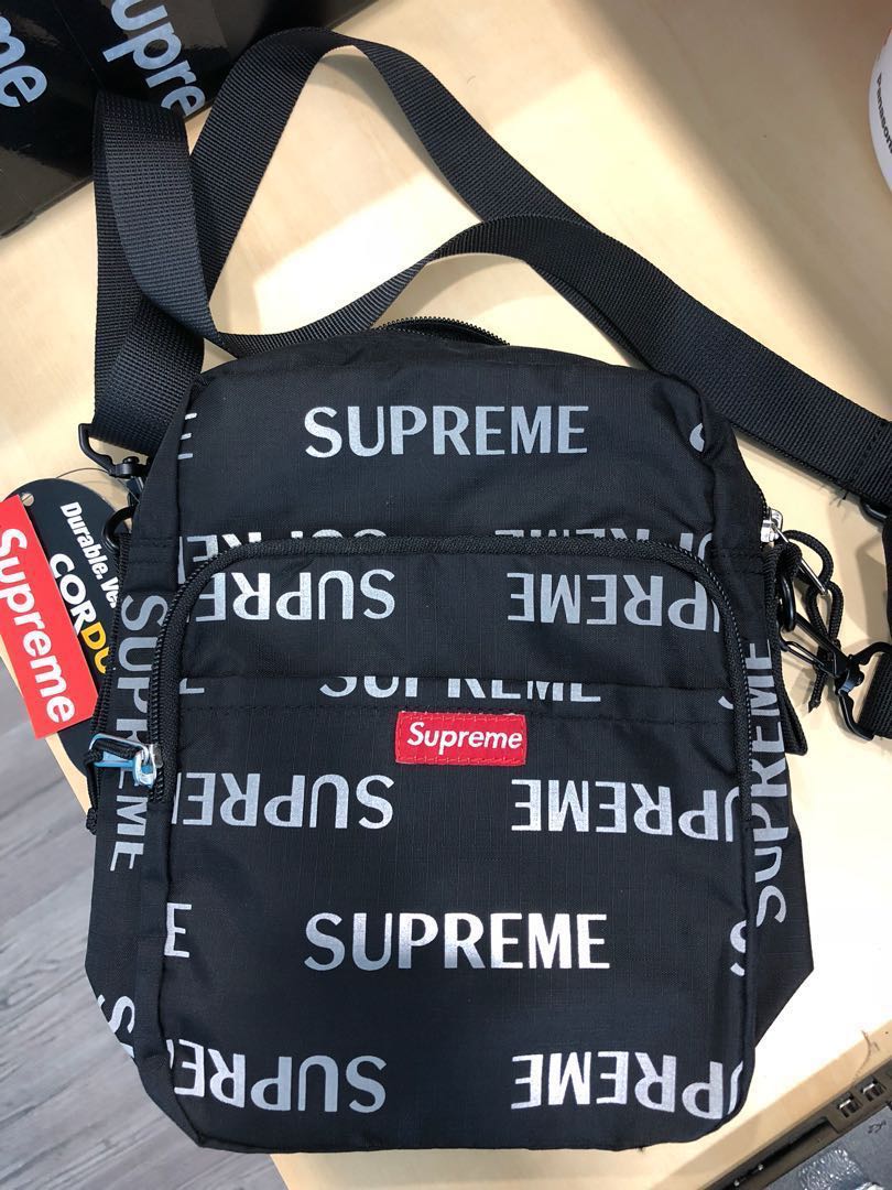 Supreme 3M Reflective Repeat Shoulder Bag Black HK AAA