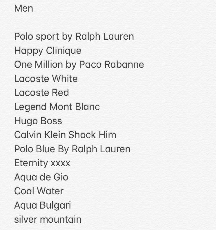 Arcobaleno Signature Perfumes (Category: Fragrance & Deodorants) located in Quezon City. Submitted by anna4u (Listing ID 194265324, Image 2). Description: Eau De Toilette 50ml/PHp 130.00 scents available are posted on pic 99.5% stocks available We are proud of our stable inventory Resellers are welcome tester can be purchased at Php 200 always responsive 2-3 days lead time Very marketable Guaranteed best Quality EDT perfume .