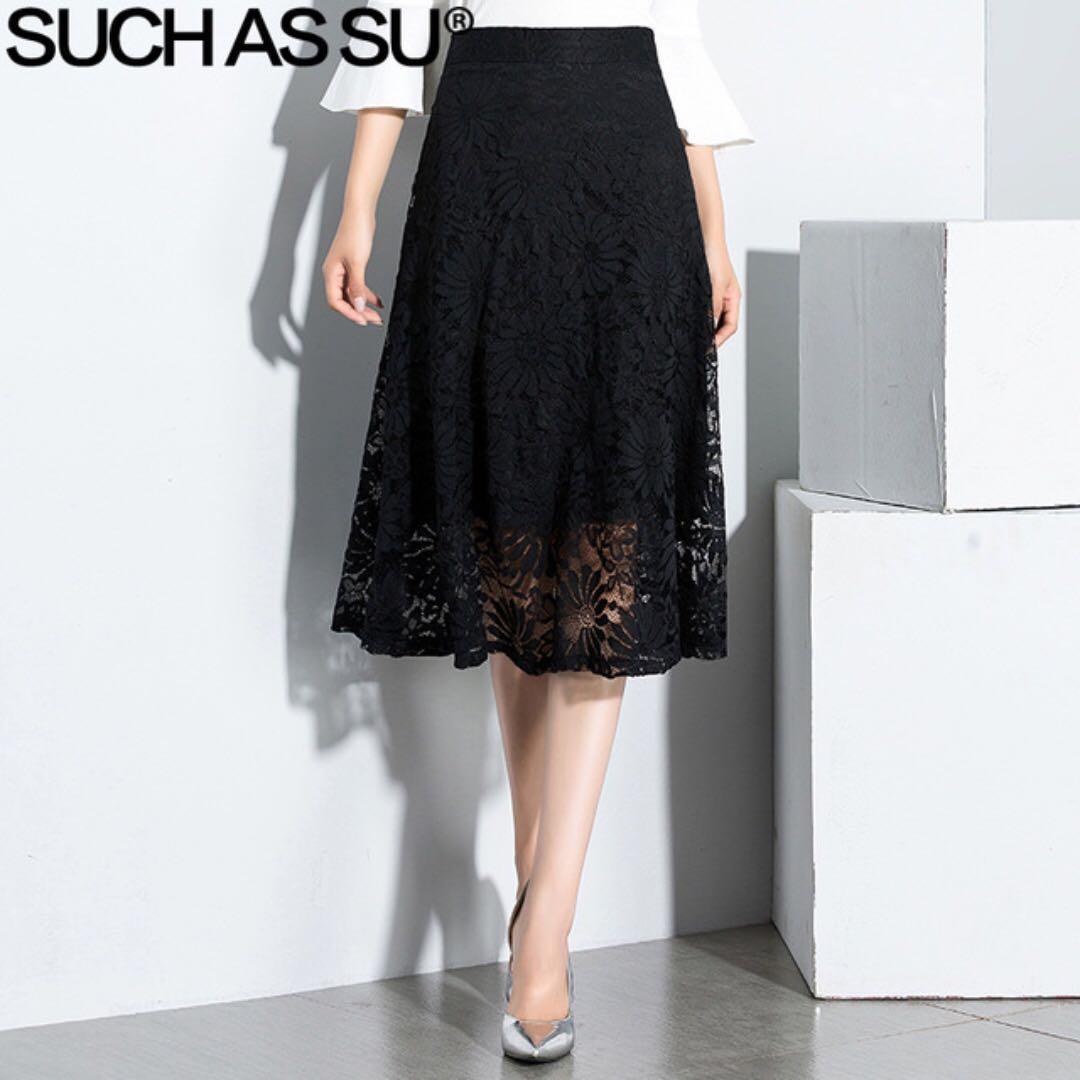 Black a shop line lace skirt