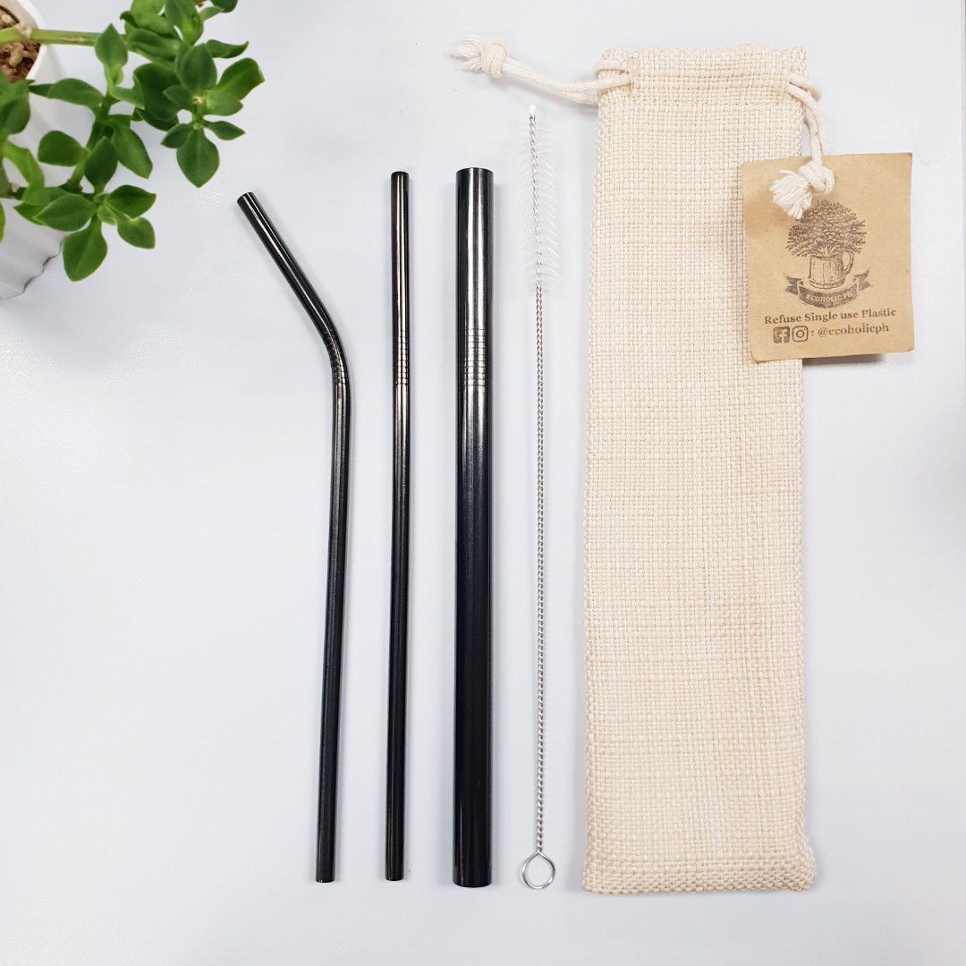 Black Stainless Steel Straw / Reusable Straw / Set B6, Furniture & Home
