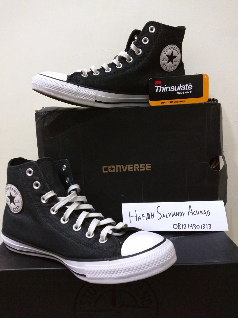Converse Original Chuck Taylor All Star Hi 3M Thinsulate Black Denim, Fesyen Pria, Sepatu , Sneakers Carousell