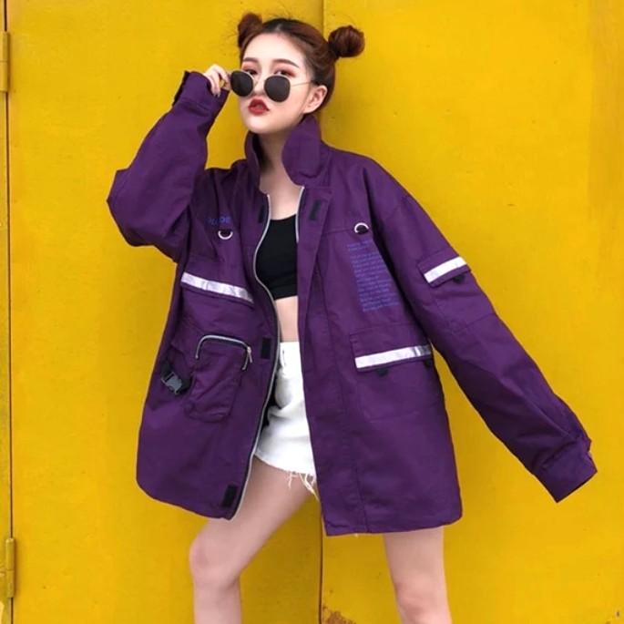 po Deep Purple Oversized Zip Pocket Windbreaker Hoodie Sweater Korean Ulzzang Style Basic Essential