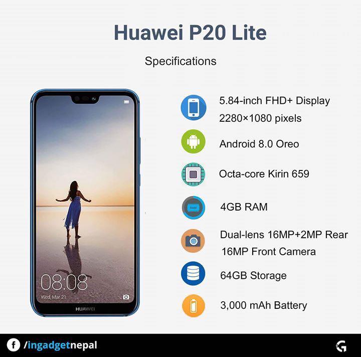  Huawei P20 Lite 64GB Klein Blue, Dual Sim, 5.84” inch