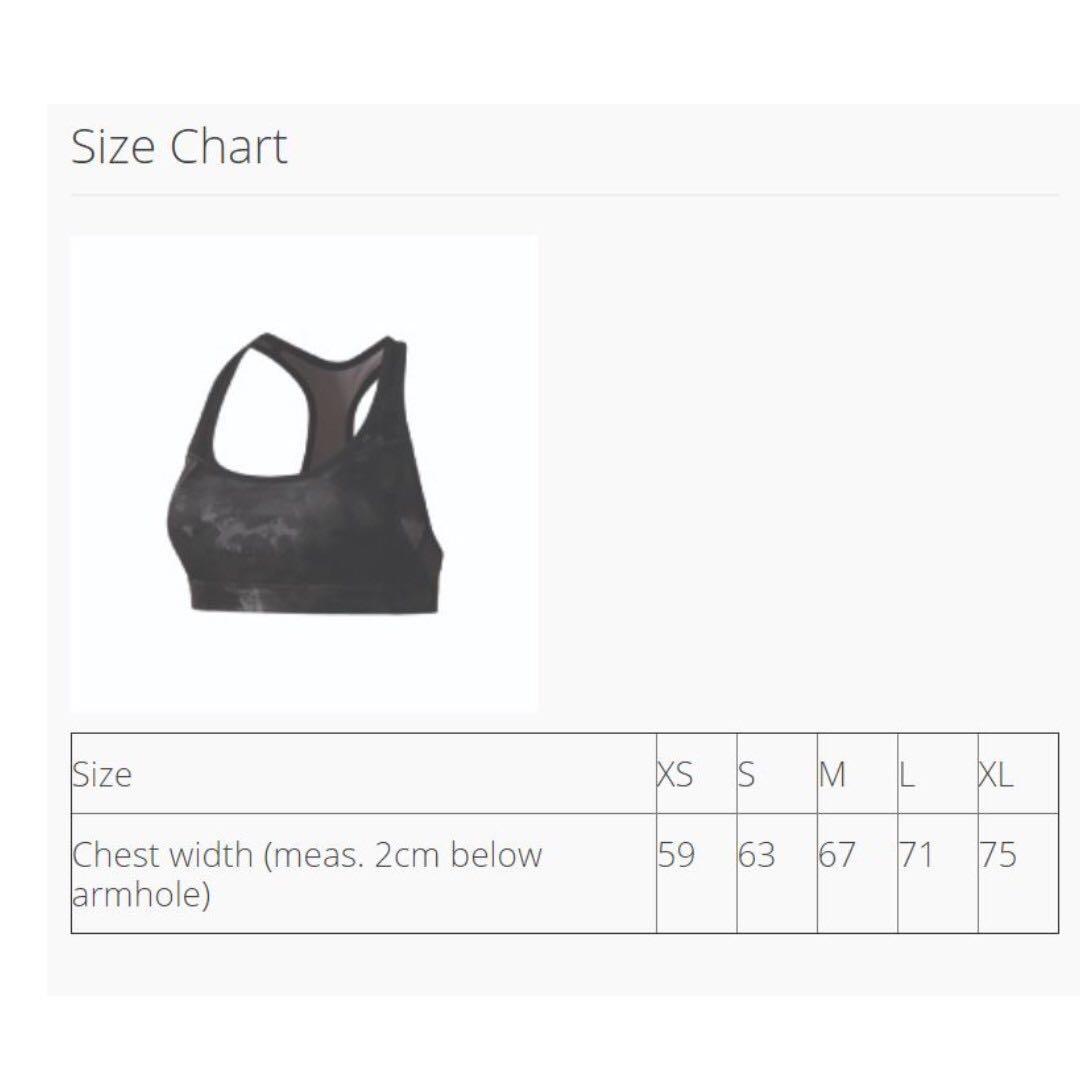 Reebok Sports Bra Size Chart