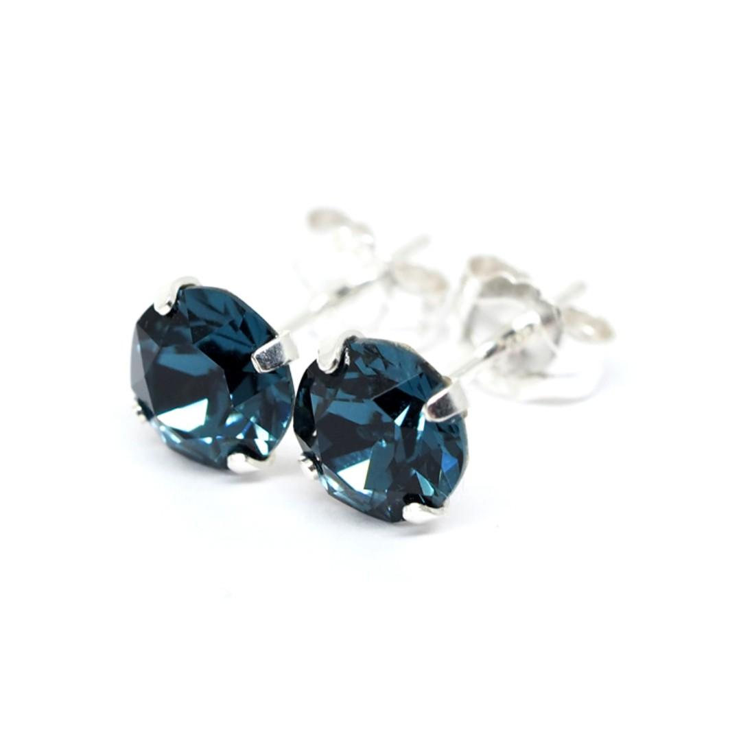 Midnight Blue Swarovski Crystal 925 Sterling Silver Ear Stud