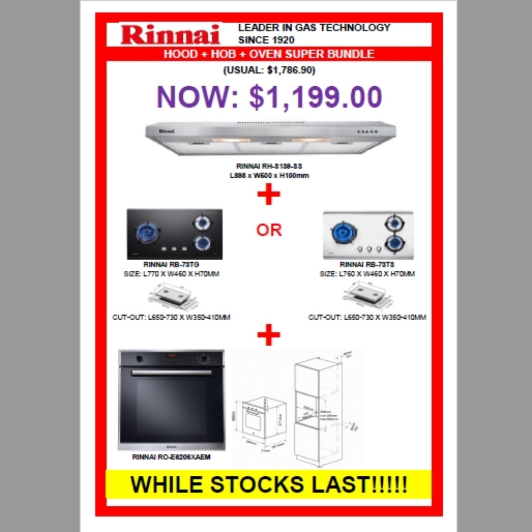 Promotion Rinnai Hood Hob Oven Home Appliances Kitchenware On Carousell