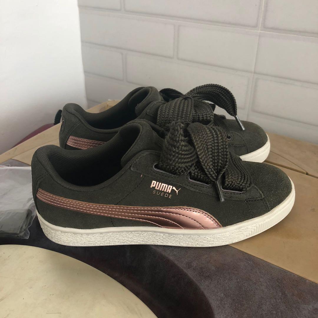 olive green and rose gold pumas