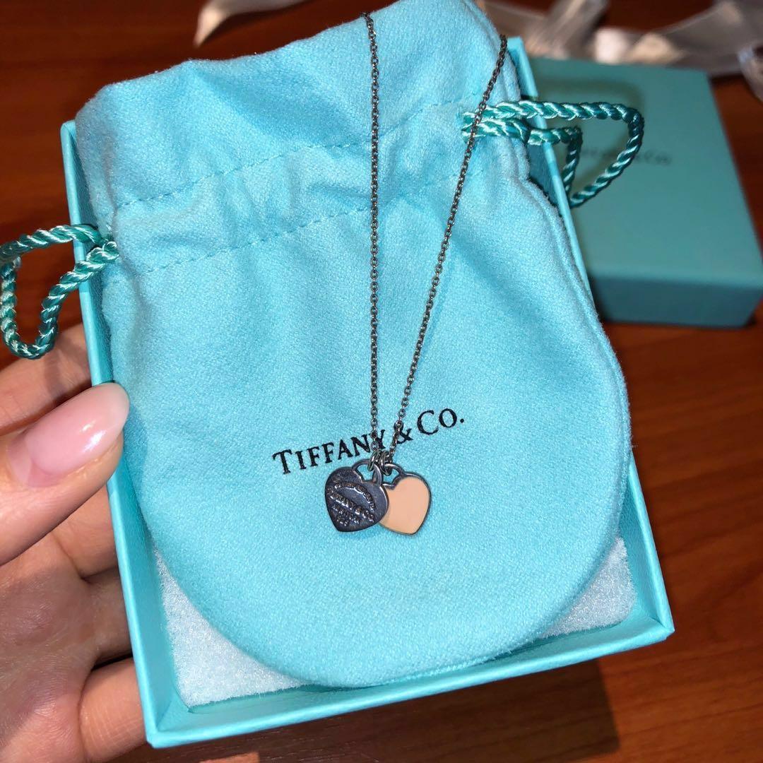 tiffany mini double heart tag pendant blue