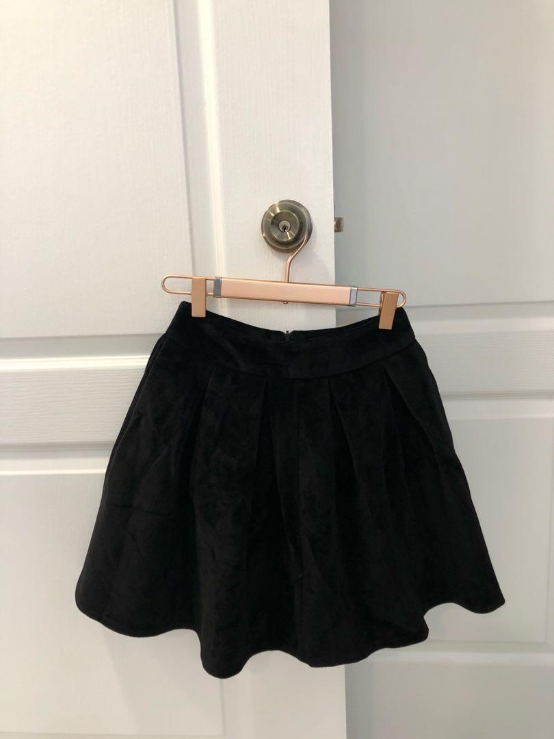 Black Velvet Tennis Skirt, Women's 