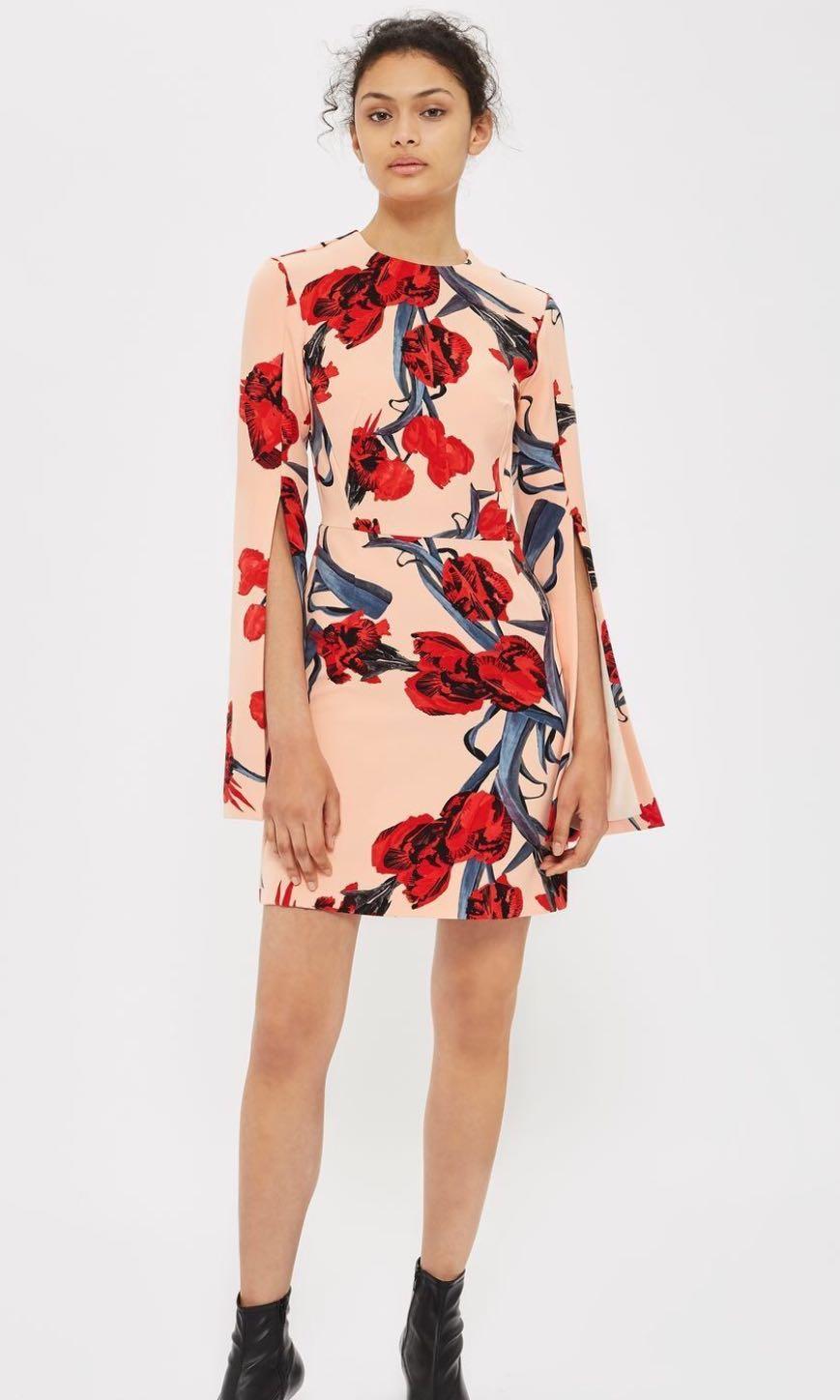 BNWT Topshop Tall Floral Split Sleeve Shift Dress Rose Print Pink Women s Fashion Tops Sleeveless on Carousell