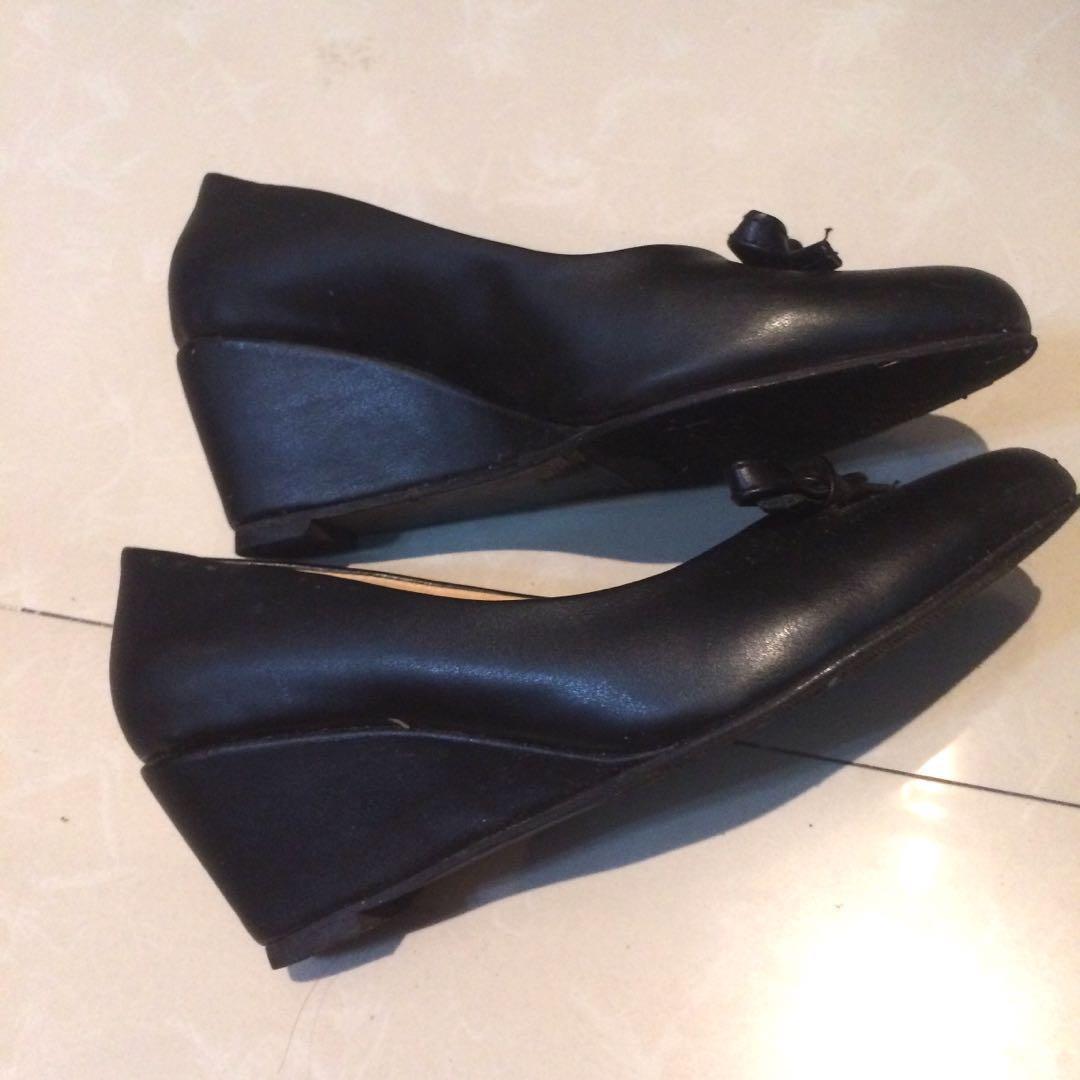 black wedge school shoes