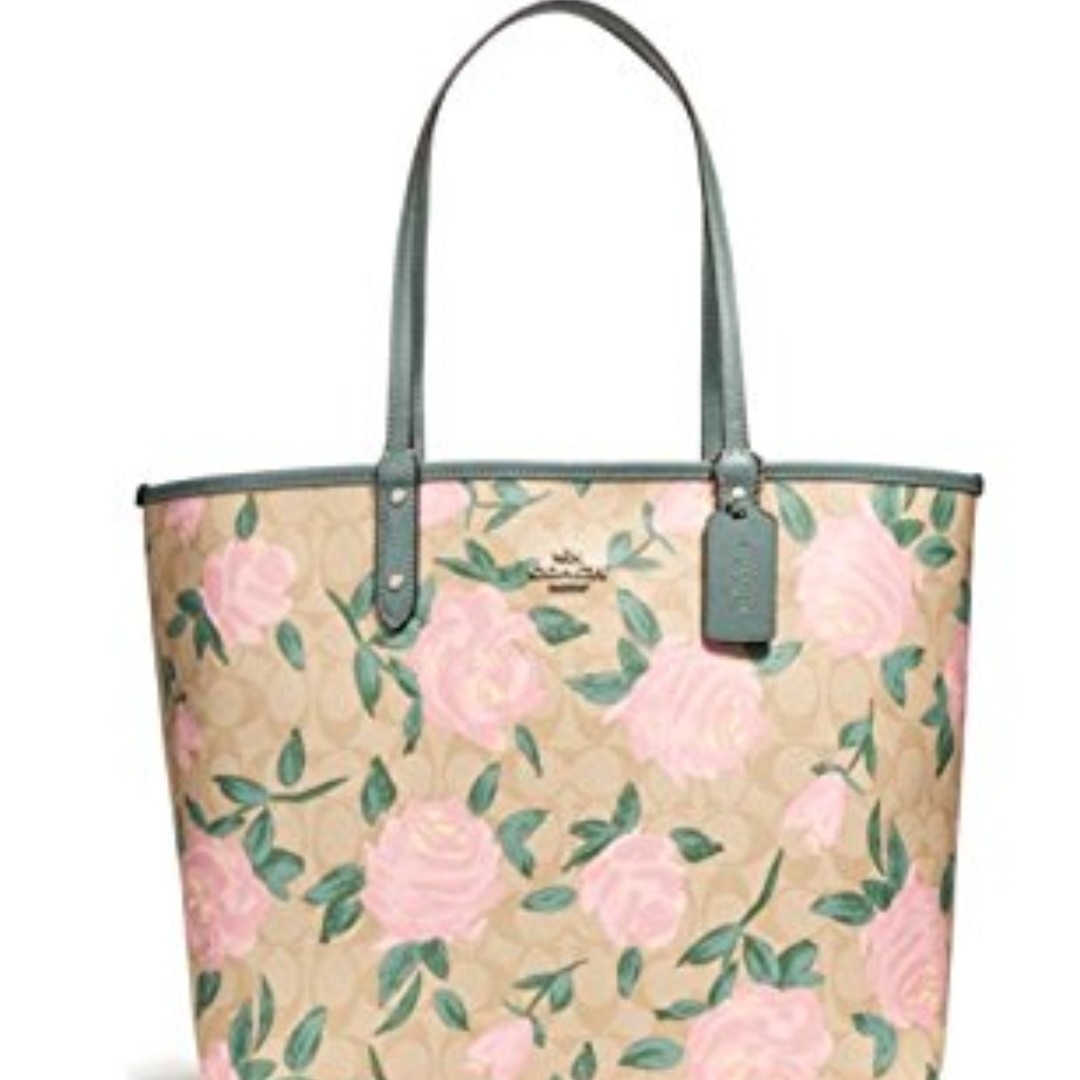 coach rose print tote