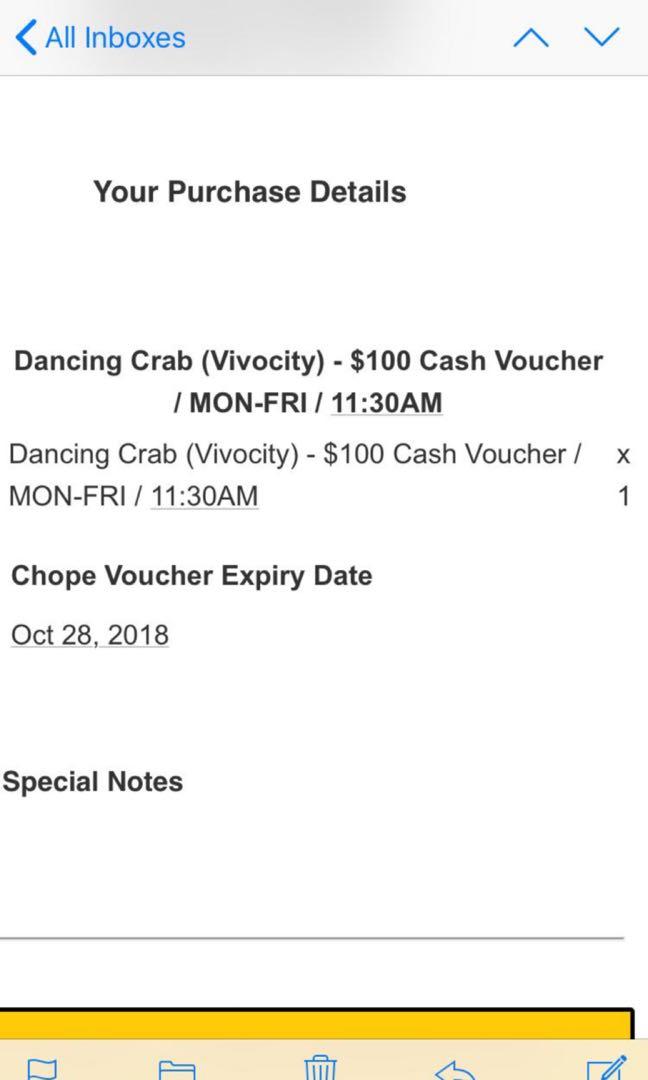 Dancing Crab Voucher 100, Tickets & Vouchers, Vouchers on Carousell
