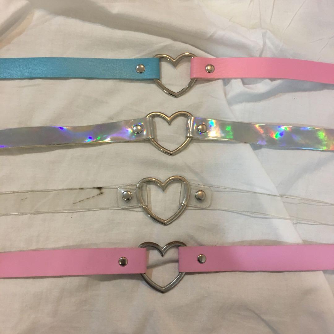 Heart Chokers Blue Pastel Pink Holographic Clear