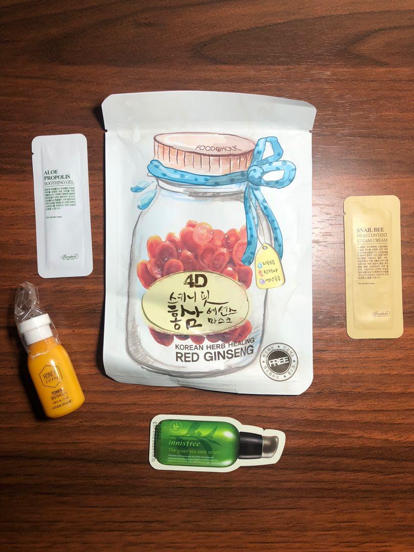 Korean Skincare B3 (Category: Face Care) located in Quezon City. Submitted by shopwithus08__ (Listing ID 194345806, Image 1). Description: FOODAHOLIC 4D MASK RED GINSENG ALOE PROPOLIS SOOTHING CREAM ETUDE HOUSE HONEY CERA EMULSION TONER INNISFREE GREEN TEA SEED SERUM SNAILBEE STEAM CREAM HOW MUCH? - 💸 180 CONDITION? - BN ✔️ COURIER - GRAB EXPRESS (depending on loc) • XEND (40 - mm) • JRS (120 - prov) 🏍 PAYMENT - 💳 BDO (take note: BDO charges 5