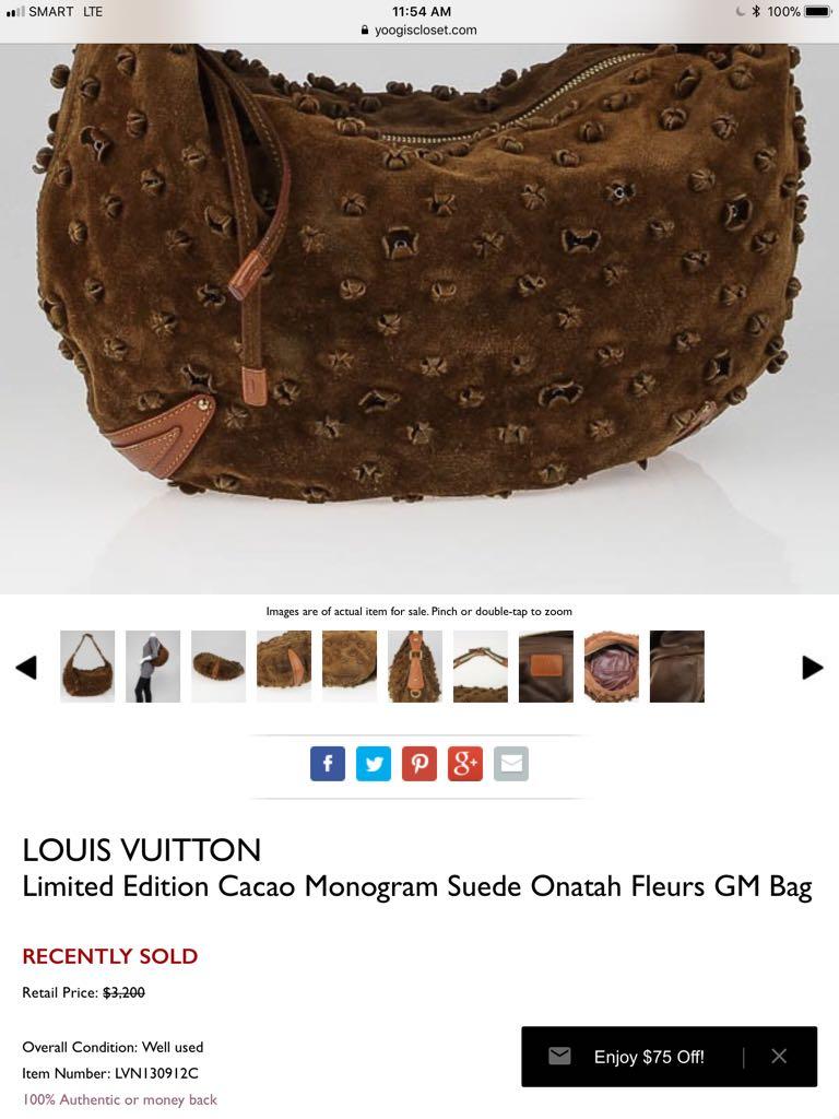 Louis Vuitton Limited Edition Cacao Monogram Suede Onatah Fleurs PM Louis  Vuitton