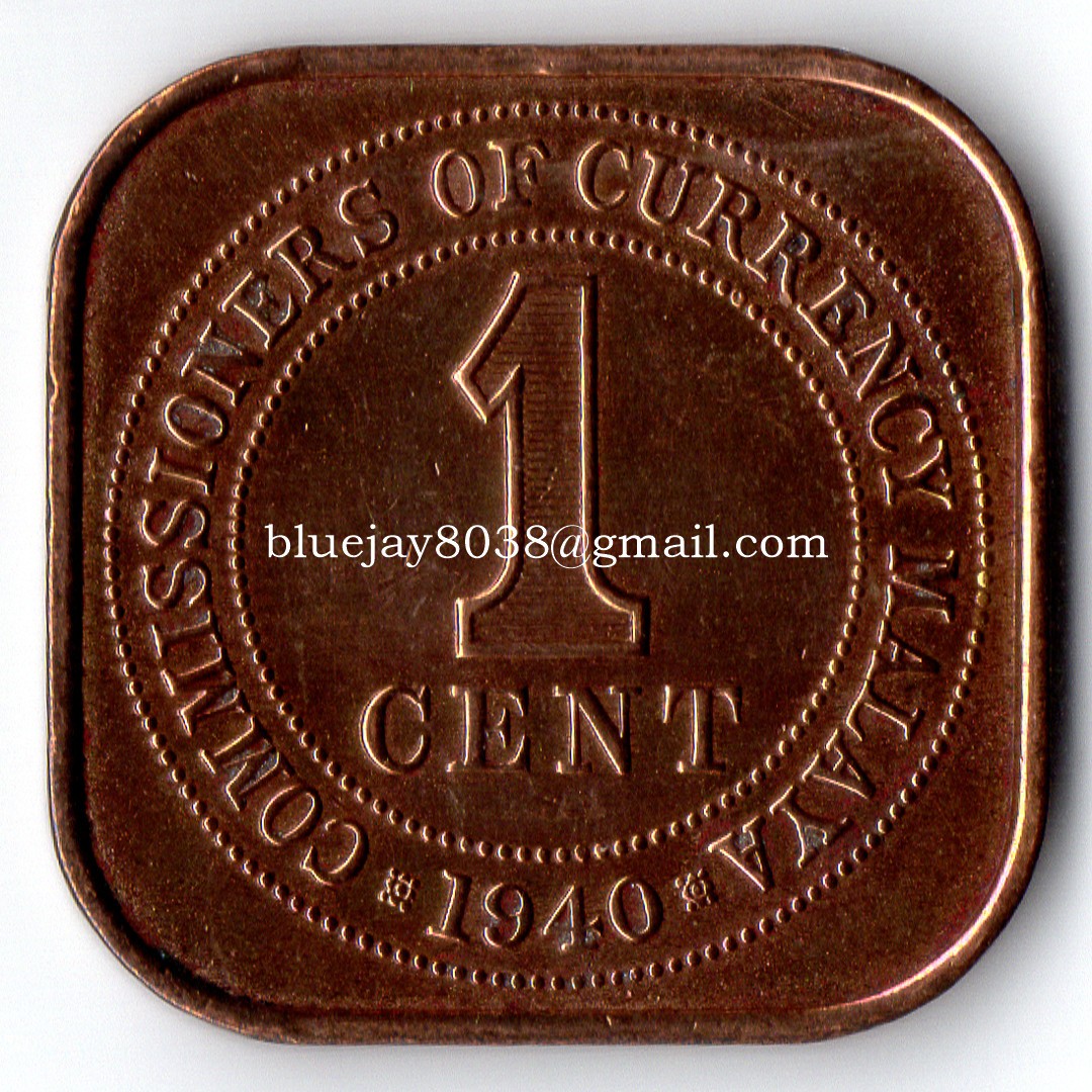Malaya 1940 1 Cent King Emperor George VI SQUARE Coin -- 00206, Hobbies ...