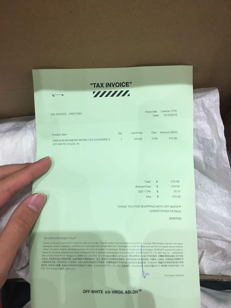 Off white converse best sale receipt
