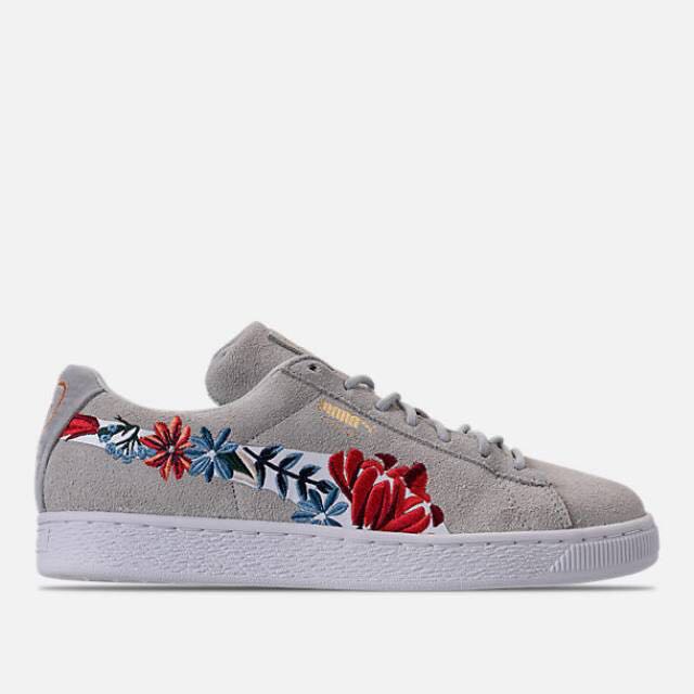 suede pumas with flowers