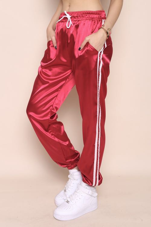Satin pink joggers on sale