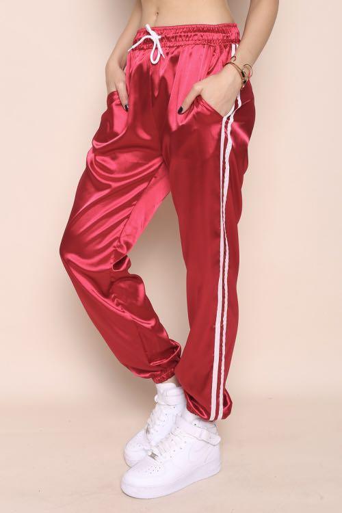 Satin pink joggers store