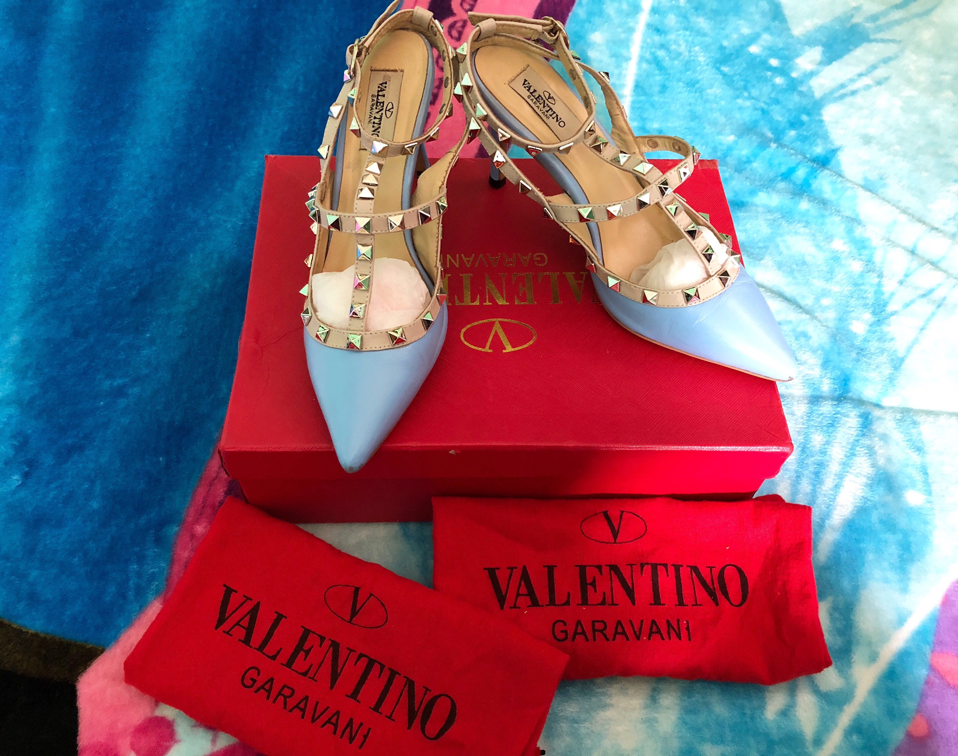 light blue valentino rockstud shoes
