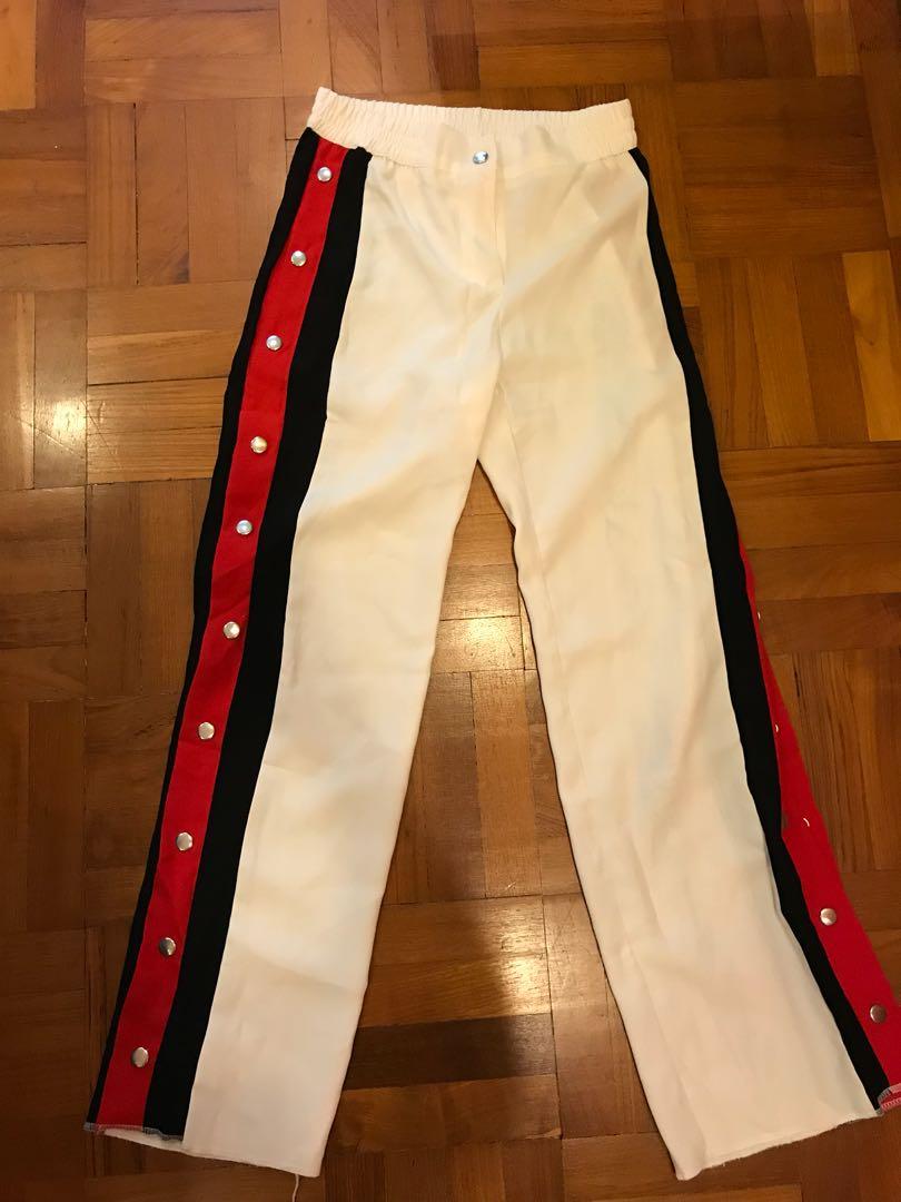 WTS Button up white pants with red stripe Women s Fashion