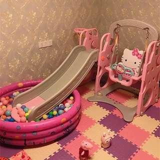 3 in 1 Hello Kitty Playground Swing, Slide and Basketball Hoops for Kids