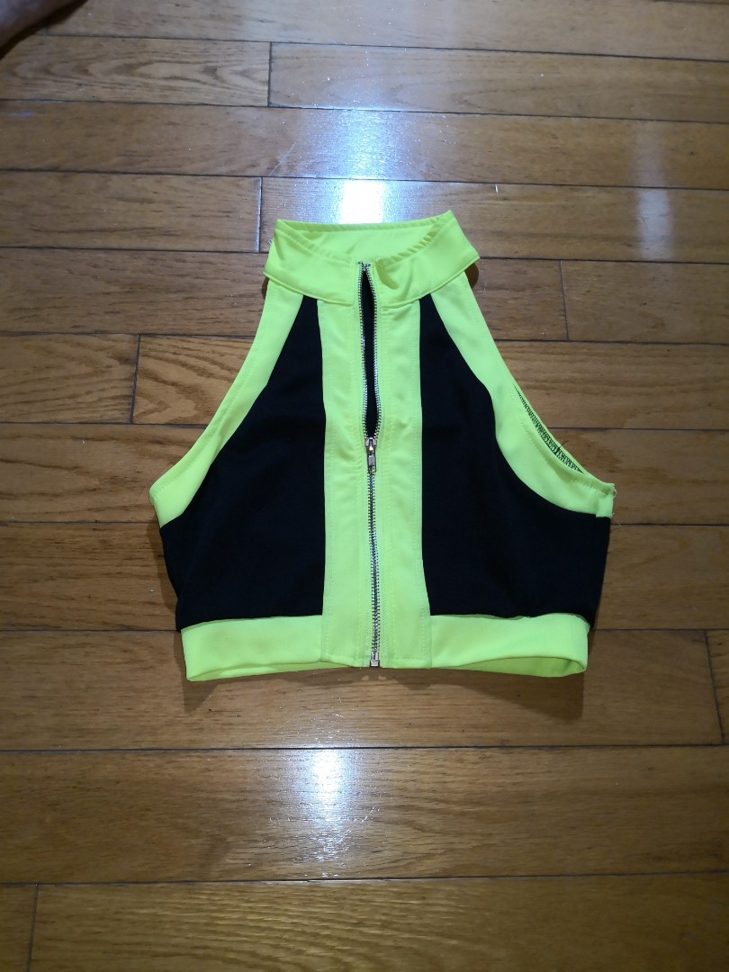 Neon green and online black crop top