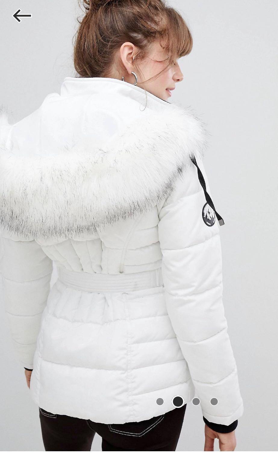 Bn Asos New Look Faux Fur Belted Padded Winter Coat Women S