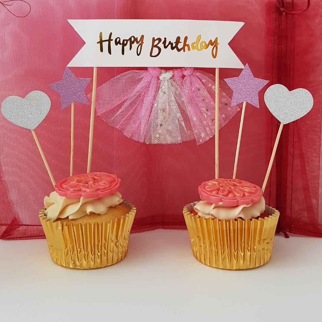 Happy Birthday Banner With Pompom Cake Decoration Cake Topper