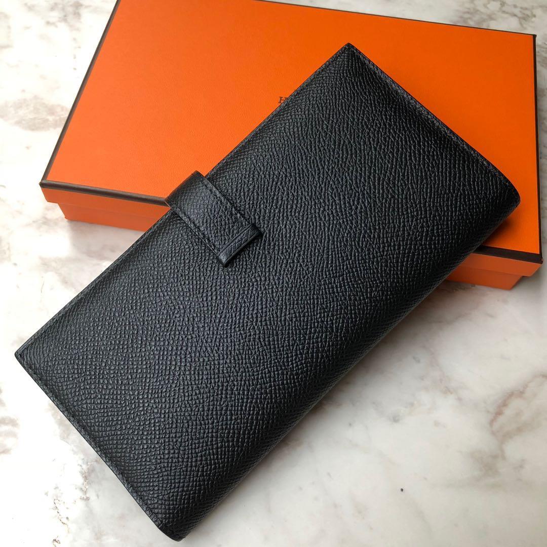 Auth Hermes Vintage Black Box Bearn Long Wallet with Gold Hardware  Sublime