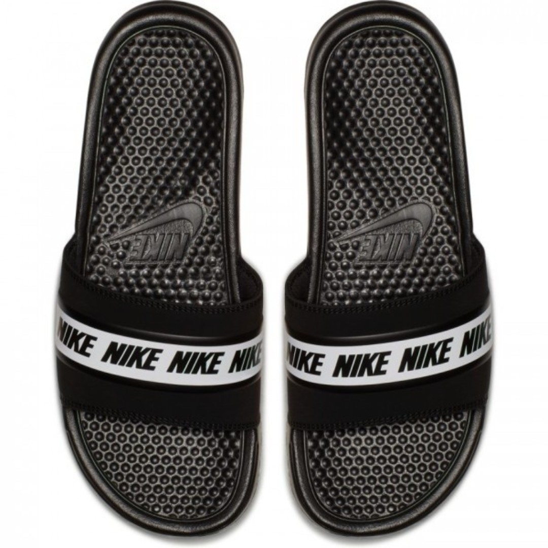 nike benassi slides mens black and white