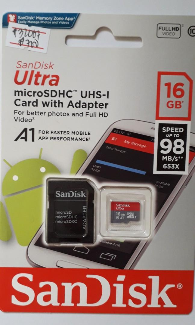 Sandisk 16GB Micro Sdhc card with adapter (Category: Memory & SD Cards) located in Manila. Submitted by hannah.ph (Listing ID 194514956, Image 1). Description: Authentic, unopened.