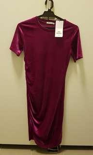 Zara fuschia velvet bodycon midi dress