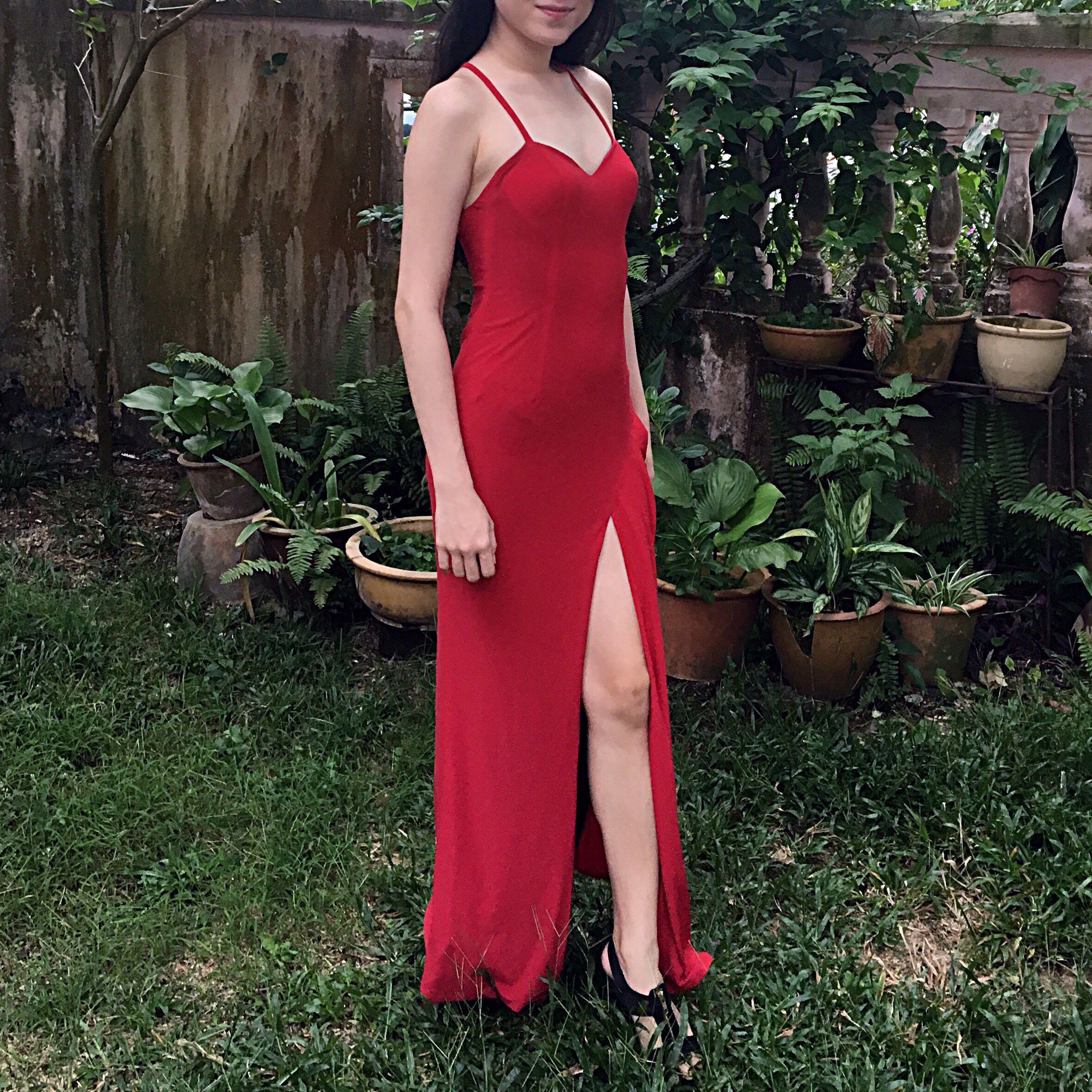Red Slit Sexy Classy Dinner Dress RENTAL Women s Fashion