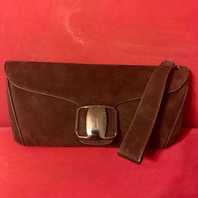 orange suede clutch bag