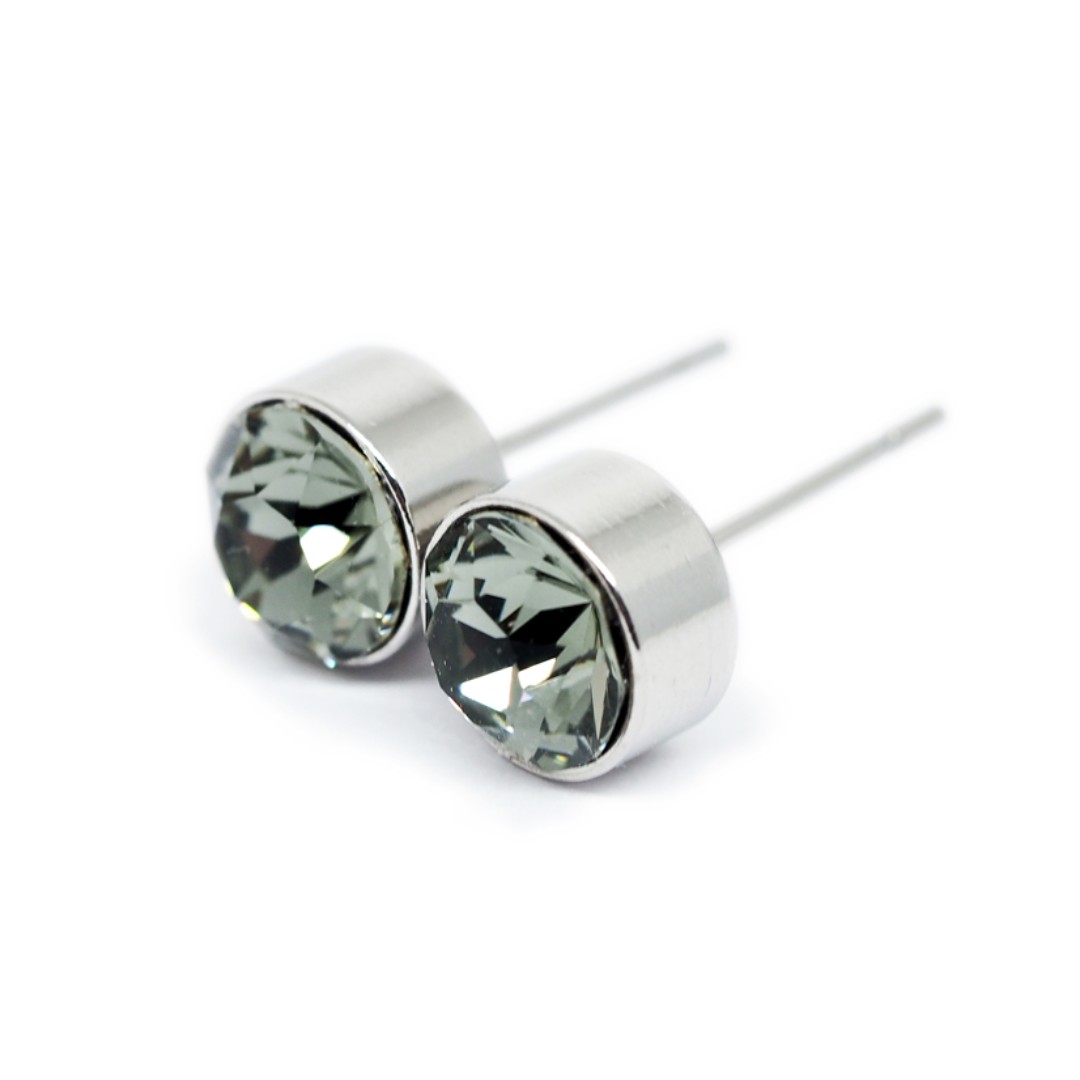 Black Diamond Swarovski Silver Stainless Steel Earrings 6mm