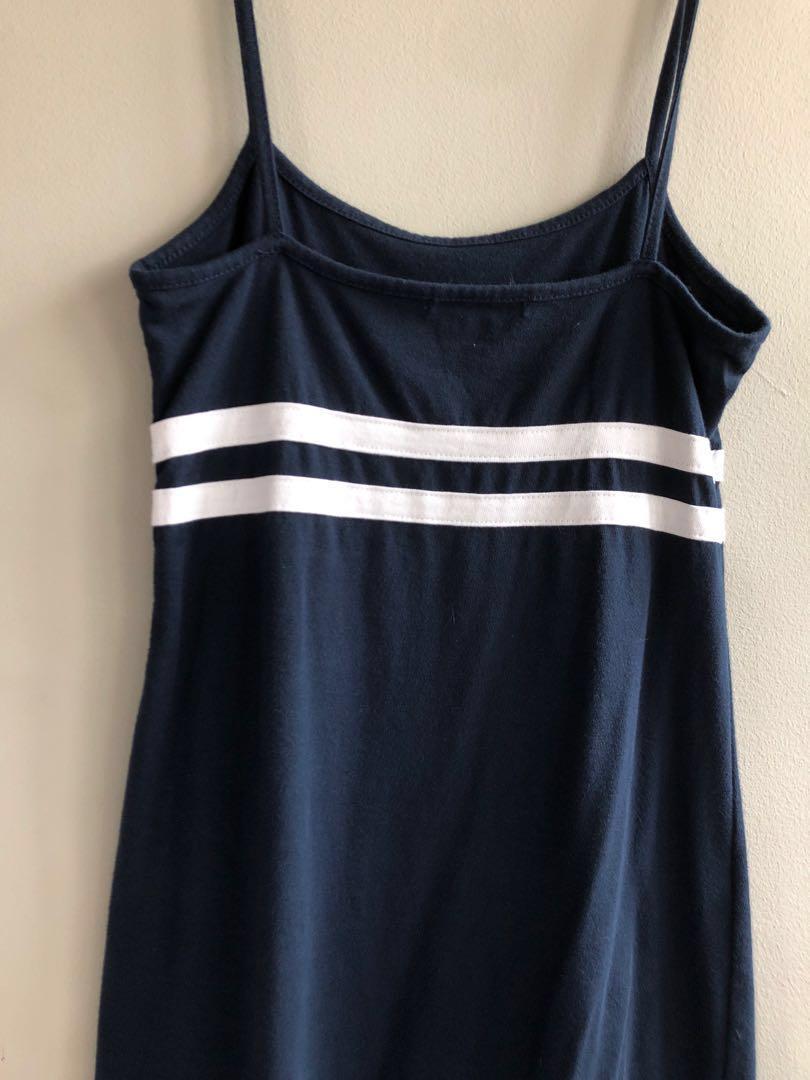 brandy melville fitted lillian navy blue double white striped dress