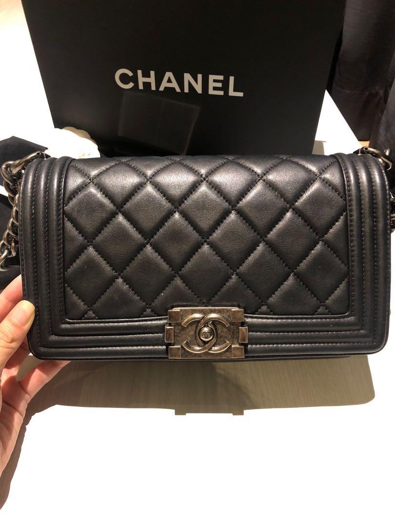 Chanel Boy Medium 10 Calfskin with silver Women s Fashion Bags Wallets Cross body Bags on Carousell