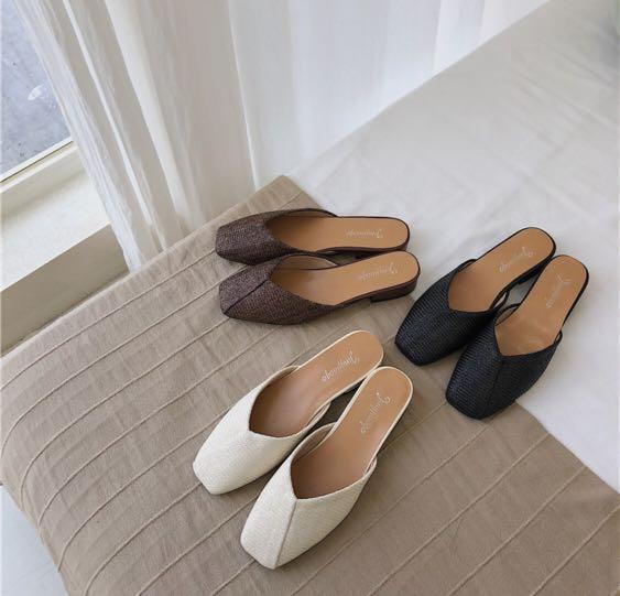 cream mules flat
