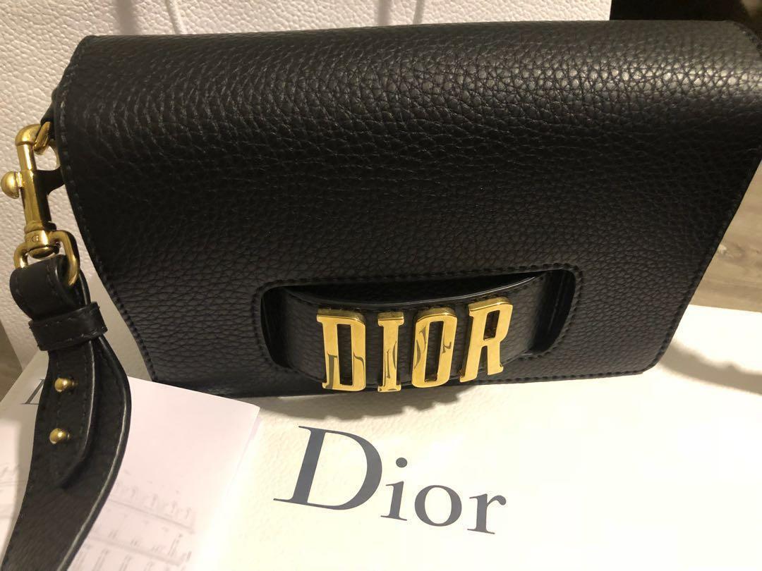 DIO R EVOLUTION FLAP BAG WITH SLOT HANDCLASP IN BLACK GRAINED CALFSKIN Women s Fashion Bags Wallets Cross body Bags on Carousell