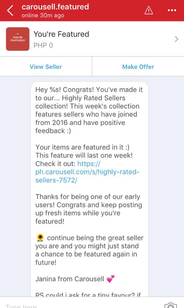 Featured this week by Carousell. Thank you! (Category: Community) located in Makati City. Submitted by mspigrabbit (Listing ID 194778724, Image 1). Description: Thank you Carousell for featuring me and all to buyers and sellers who trusted me. Thank you.
